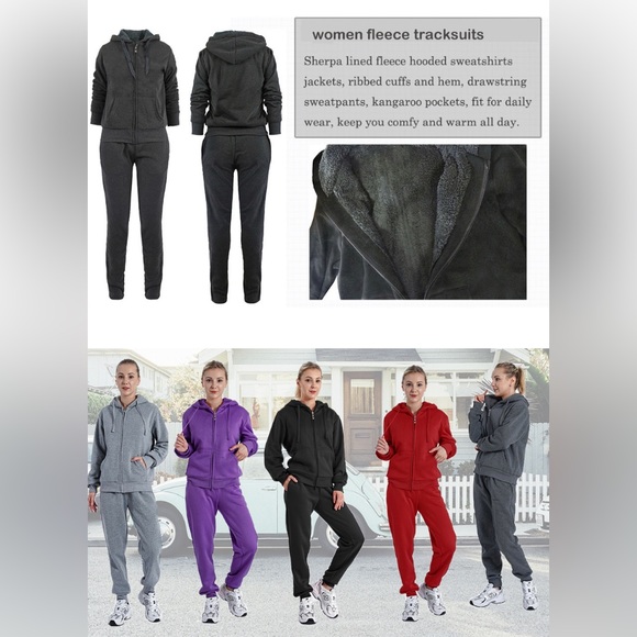 2 Piece Tracksuit Sherpa Fleece Lined Zip Up Hoodie & Joggers Royal Blue, NEW - Picture 8 of 11